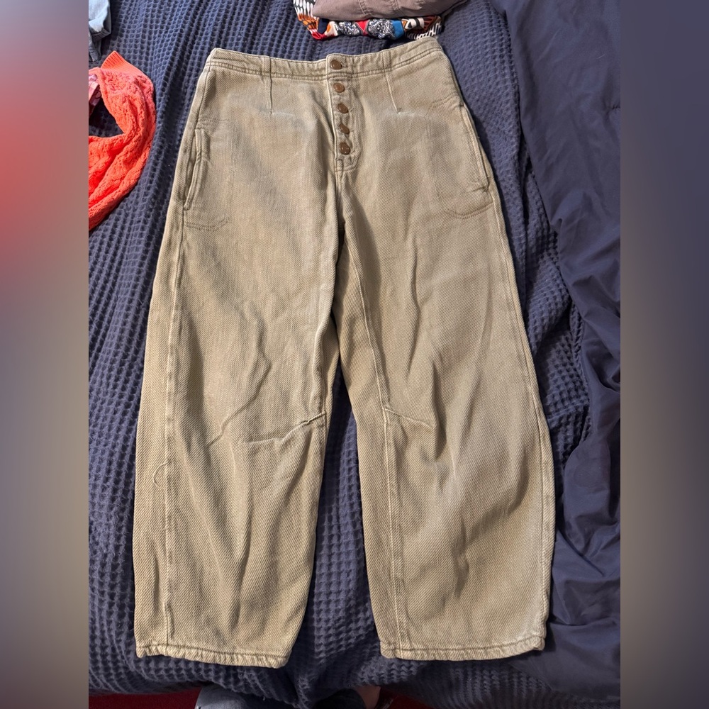 We The Free Olive Button-Fly Wide-Leg Pants